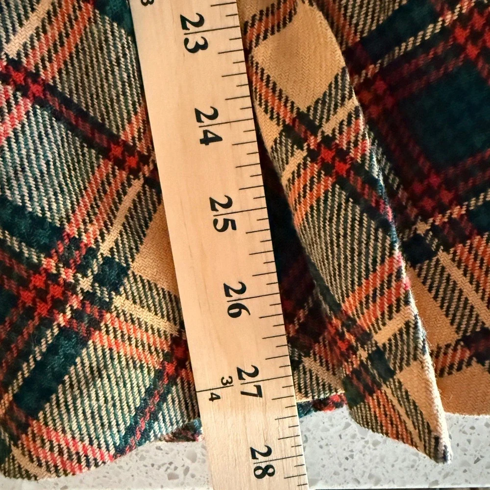 Martinique Vintage Tartan Plaid Pleated Wool Blend Midi Skirt,Green Red Tan,14